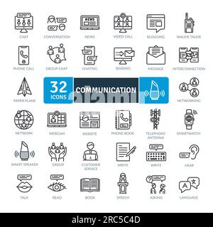 Communication Icons Pack. Thin line icons set. Simple vector icons Stock Vector