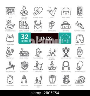 Fitness and welness icons Pack. Thin line icon collection. Outline web icon set Stock Vector