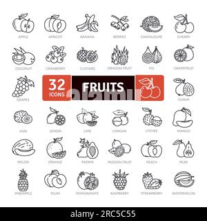 Fruit Healthy eating Thin Line Pack. Vector scalable icons Stock Vector