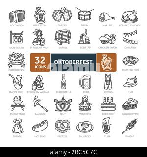 Oktoberfest icons Pack. Thin line icons set. Simple vector icons Stock Vector