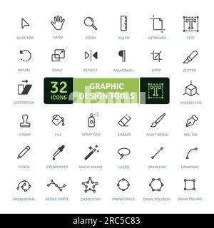 Icon pack of graphic design tools to express your digital creativity. Thin line icons set. Simple vector icons Stock Vector