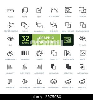 Design and drawing tools icons set, cartoon style