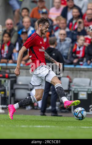 Oslo, Norway 12 July 2023 Joe Hugill of Manchester United controls the ball during the  pre season football friendly match between Manchester United and Leeds United held at the Ullevaal Stadium in Oslo, Norway credit: Nigel Waldron/Alamy Live News Stock Photo