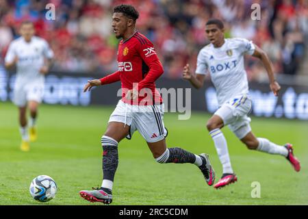 Oslo, Norway 12 July 2023 Jadon Sancho of Manchester United controls the ball during the  pre season football friendly match between Manchester United and Leeds United held at the Ullevaal Stadium in Oslo, Norway credit: Nigel Waldron/Alamy Live News Stock Photo