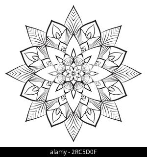 Flower mandala coloring page. Simple symmetric floral shape for mindful coloring Stock Vector