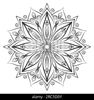 Flower mandala coloring page. Simple symmetric floral shape for mindful coloring Stock Vector