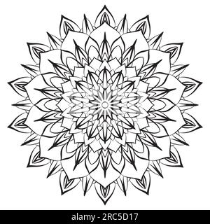 Flower mandala coloring page. Simple symmetric floral shape for mindful coloring Stock Vector