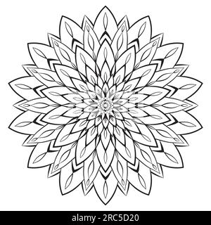 Flower mandala coloring page. Simple symmetric floral shape for mindful coloring Stock Vector