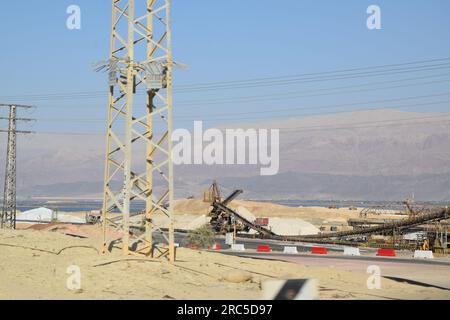 Salt Mining, Salt Farming along the Lower Basin of the Dead Sea in Israel Stock Photo