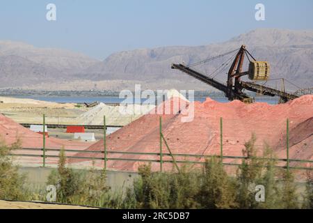 Salt Mining, Salt Farming along the Lower Basin of the Dead Sea in Israel Stock Photo