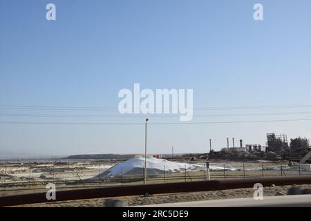 Salt Mining, Salt Farming along the Lower Basin of the Dead Sea in Israel Stock Photo