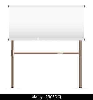 Blank advertising banner mounted on the metal frame. 3D realistic vector illustration isolated on white. Stock Vector