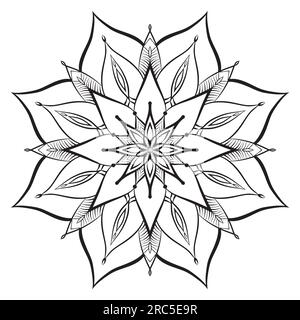 Flower mandala coloring page. Simple symmetric floral shape for mindful coloring Stock Vector