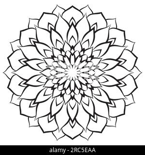 Flower mandala coloring page. Simple symmetric floral shape for mindful coloring Stock Vector