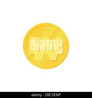 Golden South Korean Won coin isolated on white background. South Korea Stock Vector