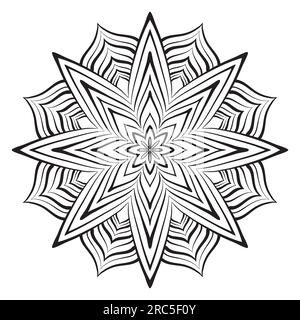Flower mandala coloring page. Simple symmetric floral shape for mindful coloring Stock Vector