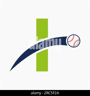Baseball Logo On Letter I With Moving Baseball Icon. Baseball Logotype Template Stock Vector