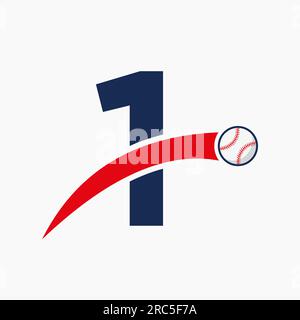 Baseball Logo On Letter 1 With Moving Baseball Icon. Baseball Logotype Template Stock Vector