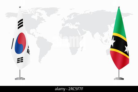 Saint Kitts & Nevis and South Korea Flags Crossed And Waving Flat Style ...