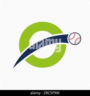 Baseball Logo On Letter O With Moving Baseball Icon. Baseball Logotype Template Stock Vector