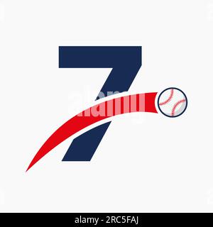 Baseball Logo On Letter 7 With Moving Baseball Icon. Baseball Logotype Template Stock Vector