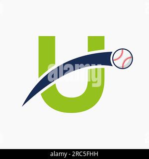 Baseball Logo On Letter U With Moving Baseball Icon. Baseball Logotype Template Stock Vector