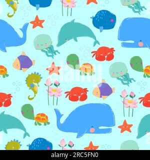 Seamless Pattern with Inhabitants of the Sea World Stock Vector