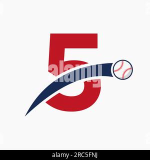 Baseball Logo On Letter 5 With Moving Baseball Icon. Baseball Logotype Template Stock Vector
