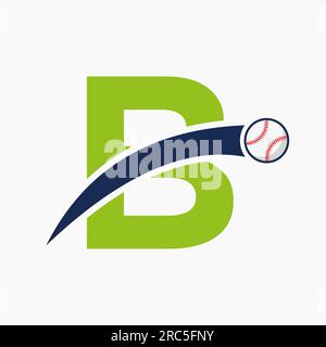 Baseball Logo On Letter B With Moving Baseball Icon. Baseball Logotype Template Stock Vector