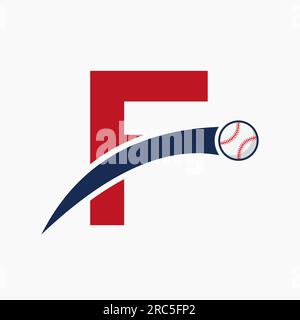 Baseball Logo On Letter F With Moving Baseball Icon. Baseball Logotype Template Stock Vector