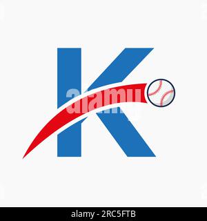 Baseball Logo On Letter K With Moving Baseball Icon. Baseball Logotype Template Stock Vector