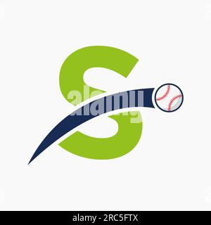 Baseball Logo On Letter S With Moving Baseball Icon. Baseball Logotype Template Stock Vector