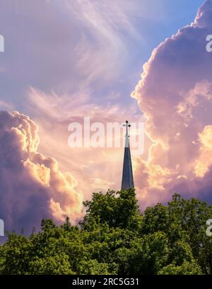 Cross on top of a church steeple, Spain Stock Photo - Alamy