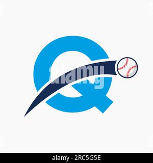 Baseball Logo On Letter Q With Moving Baseball Icon. Baseball Logotype Template Stock Vector