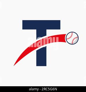 Baseball Logo On Letter T With Moving Baseball Icon. Baseball Logotype Template Stock Vector