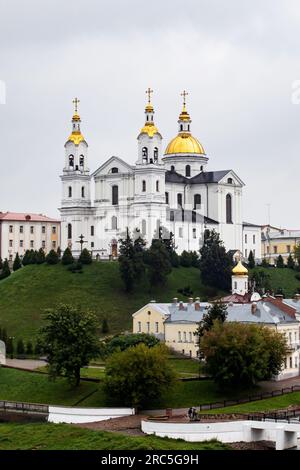 BELARUS, VITEBSK - SEPTEMBER 10, 2020: Holy Dormition Cathedral on the river bank Stock Photo