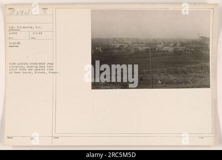 Base Hospital Units and a general view of Beau Desert, Gironde, France seen from an elevated viewpoint. Image taken by Sgt. F.T. Morris, S.C. on January 1, 1919. Caption issued by DMC. Stock Photo