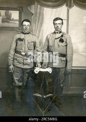 Vintage photograph of two soldiers in the Austro-Hungarian Military 1914-1918, (KuK WWI: Imperial and Royal: Kaiserlich und Koniglich) Stock Photo