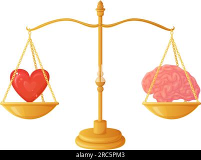 Brain heart balance illustration concept. Equince or balance, hard to make choice symbol. Love or mind decision Stock Vector