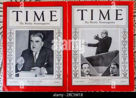 Still Life of 'Time' newsmagazine covers from 1936, USA Stock Photo
