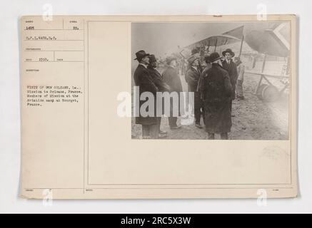 Members of the Mission at the Aviation camp at Bourget, France, in 1918. This photograph was taken as part of Mission to Orleans, France, with the symbol number 1495. The mission was from New Orleans, Louisiana, and these individuals were present at the aviation camp. Stock Photo