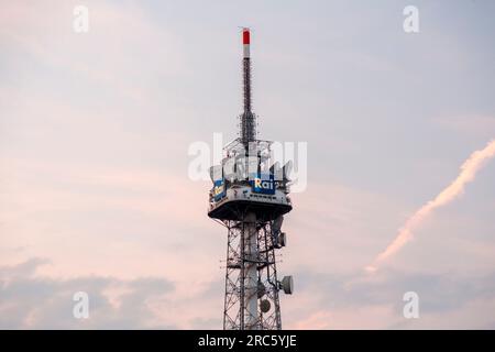Milan, Italy - 29 March 2022: RAI, Radio Televisione Italiana tower in Milan. RAI is the Italian state owned public service broadcaster controlled by Stock Photo
