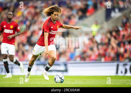 Oslo, Norway. 12th July, 2023. Hannibal Mejbri (46) of Manchester United seen during a pre-season friendly between Manchester United and Leeds United at Ullevaal Stadion in Oslo. (Photo Credit: Gonzales Photo/Alamy Live News Stock Photo