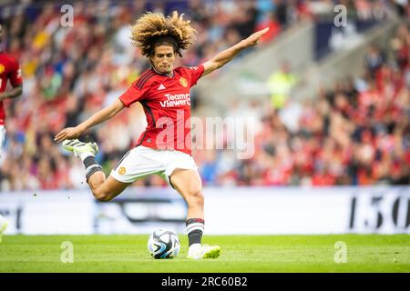 Oslo, Norway. 12th July, 2023. Hannibal Mejbri (46) of Manchester United seen during a pre-season friendly between Manchester United and Leeds United at Ullevaal Stadion in Oslo. (Photo Credit: Gonzales Photo/Alamy Live News Stock Photo