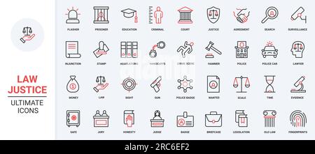 Legal system badges and symbols, documents for agreement and judgment ...