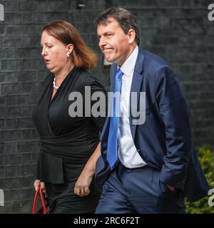 London, UK. 12th July, 2023. Victoria Prentis, MP, Attorney General and John Glen, MP, Chief Secretary to the Treasury. Members of the cabinet, ministers and Conservative Party MPs arrive in Downing Street. British Prime Minister Rishi Sunak, following his return from the Vilnius Nato summit, has invited Conservative MPs and guests for a barbeque and hog roast at 10 Downing Street and its gardens. Credit: Imageplotter/Alamy Live News Stock Photo