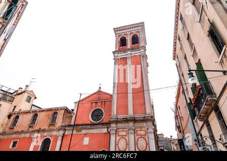 Venice, Italy - April 2, 2022: Exterior view of the Sanctuary of Madonna delle Grazie, in Italian, Santuario Madonna delle Grazie in San Giovanni Cris Stock Photo