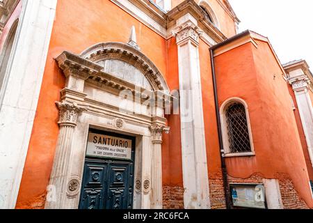 Venice, Italy - April 2, 2022: Exterior view of the Sanctuary of Madonna delle Grazie, in Italian, Santuario Madonna delle Grazie in San Giovanni Cris Stock Photo