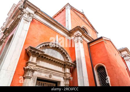 Venice, Italy - April 2, 2022: Exterior view of the Sanctuary of Madonna delle Grazie, in Italian, Santuario Madonna delle Grazie in San Giovanni Cris Stock Photo