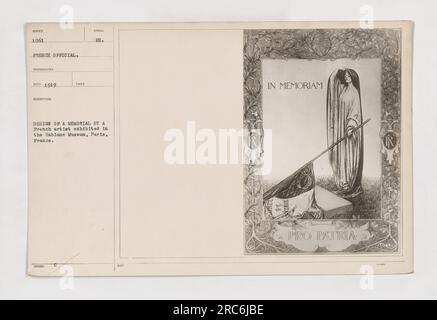 A memorial design by a French artist exhibited in the Hablane Museum, Paris, France. The photograph was taken in 1919 and features a memorial with a unique symbol incorporating the letter "C" and the EU emblem. It is not specifically commemorating any particular individual or event, but rather serves as a tribute to the country and its commitment to the homeland. Stock Photo